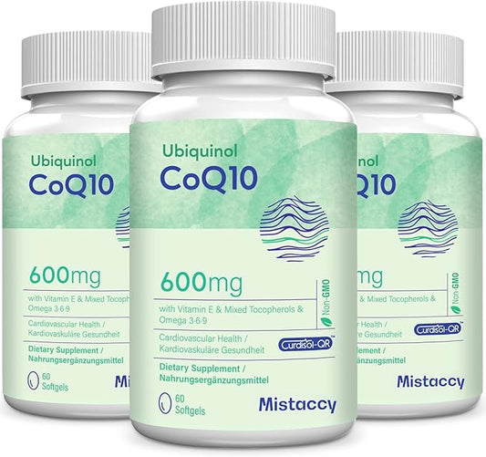 CoQ10 600mg Softgels | High Absorption CoQ10 Ubiquinol Supplement | Reduced Form Enhanced with Vitamin E & Omega 3 6 9 | Antioxidant Powerhouse Good for Health | 180 Soft