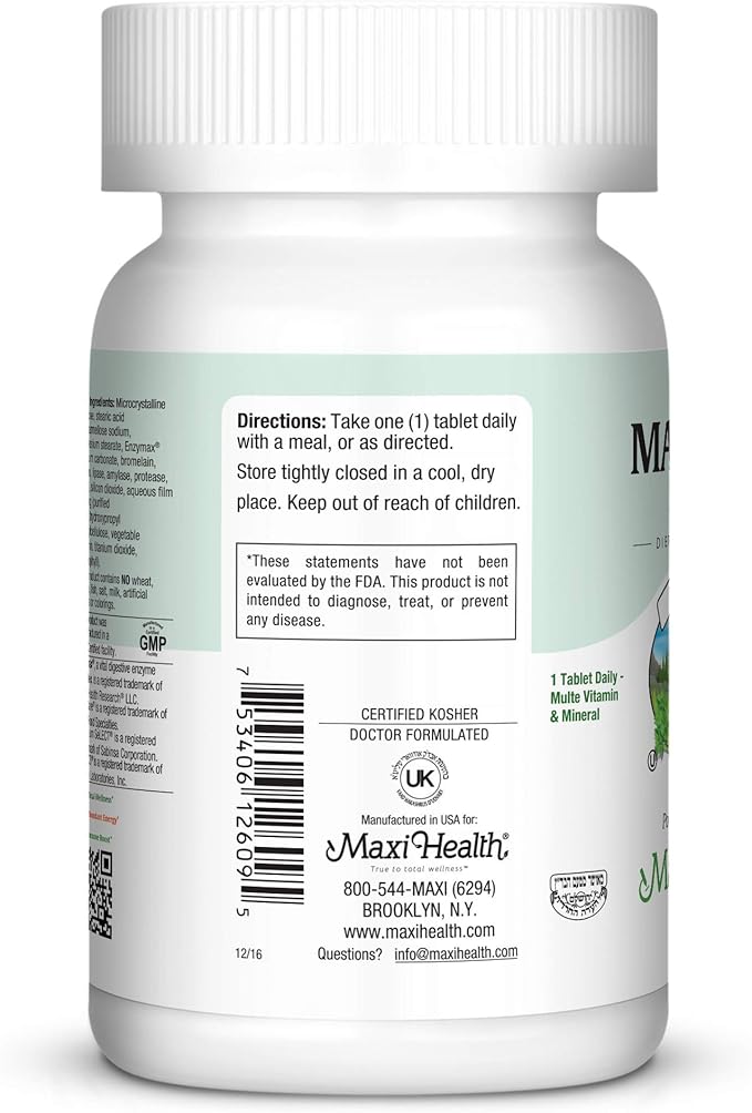 MaxiVite - No Iron - One a Day Multi Vitamin, 90 Tabs - Gluten Free - Kosher