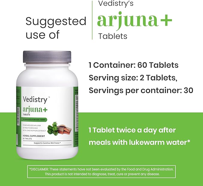 Arjuna+ 1100mg Tablets with Arjuna & Long Pepper | Cardiovascular Support, Heart Health & Blood Pressure Maintenance | Vegan Herbal Supplement Antioxidant-Rich | 60 Tablets | Pack of 1