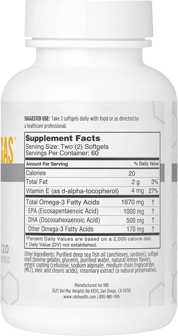 Best Catch Omegas High Potency Omega-3 | EPA + DHA for Heart, Brain Support | Best Absorption | Sustainably Sourced | Burpless Formula | Natural Lemon Scent | 120 Softgel Capsules