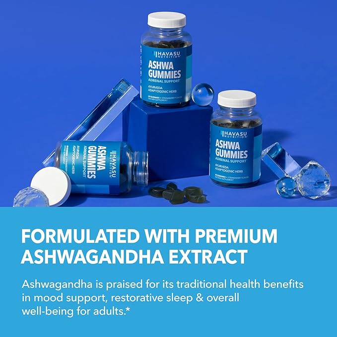 Ashwagandha Gummies for Stress & Mood Support - Vegan, Non-GMO Supplement for Calm & Relaxation - Withania Somnifera for Enhanced Sleep Quality & Emotional Balance - 1-Month Supply, Strawberry Flavor