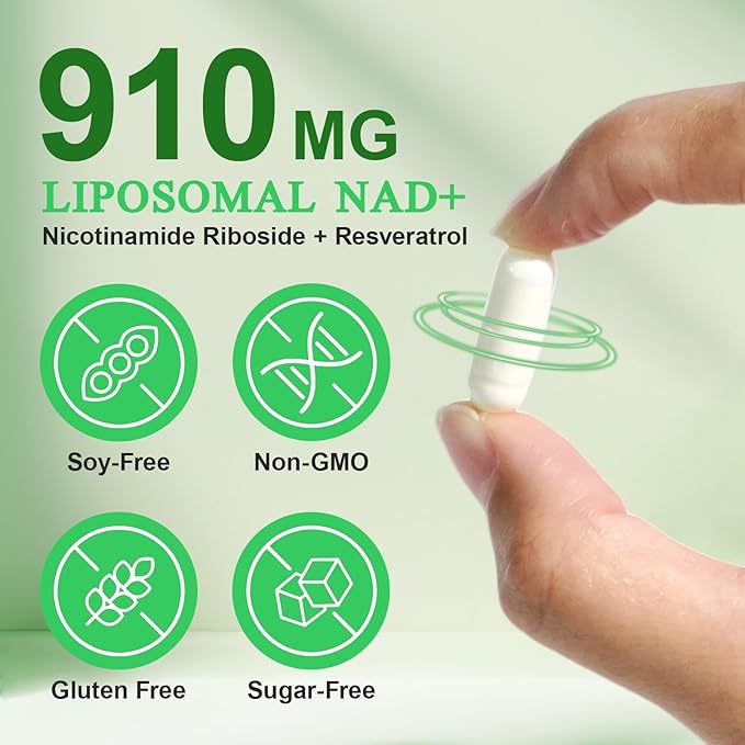 NAD+ Supplement, 910mg Per Serving Complex with Resveratrol, Quercetin, Nicotinamide Riboside Alternative, NAD Booster Natural Energy, Longevity, and Cellular Health, 120 Capsules