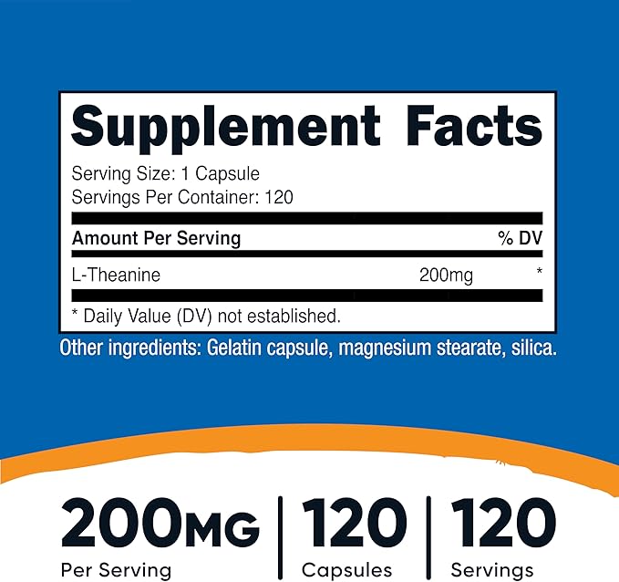 Nutricost L-Theanine 200mg, 120 Capsules, Double Strength - Non-GMO, Gluten Free