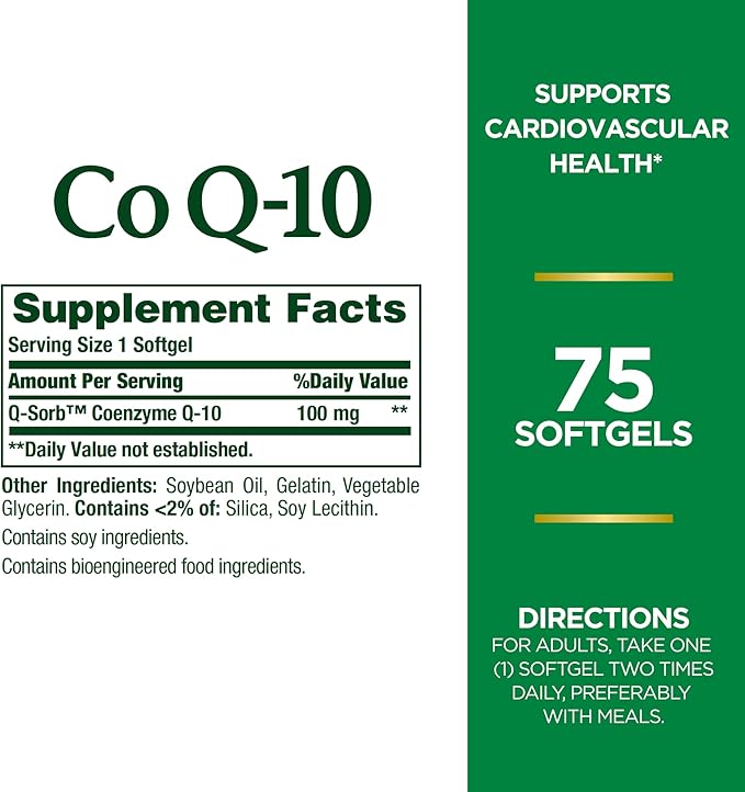 Nature's Bounty CoQ10, Helps Maintain Healthy Blood Pressure, 100 mg, Rapid Release Softgels, 75 Count