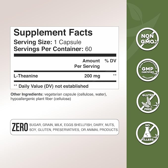 Gade Nutrition L-Theanine 200mg | L Theanine 200 mg | L Theanine Supplement in Vegetable Capsules | Made in USA | Take 2 Capsules for L Theanine 400mg