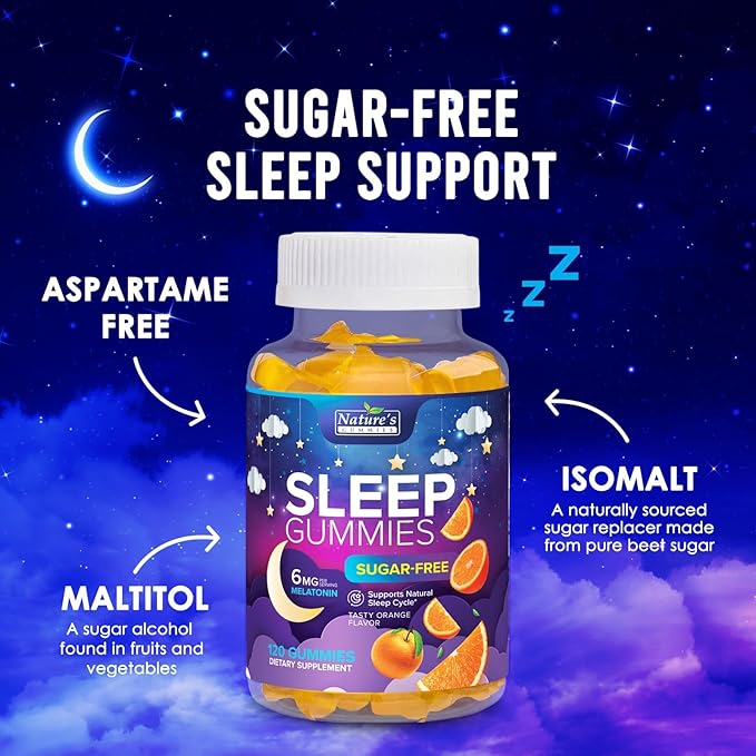 Sleep Gummies for Adults 6mg - Sugar Free Extra Strength Melatonin Gummy, Natural Sleeping Gummy for Adults, Kids, Orange Flavored, Vegan, Non-GMO, Sleep Vitamin Support Supplement - 120 Gummies
