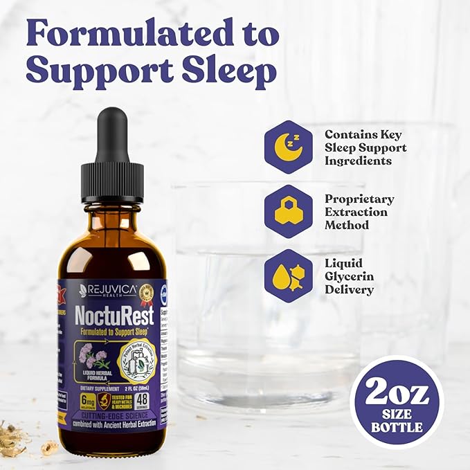 NoctuRest Natural Sleep-Aid with Valerian and Melatonin - All-Natural Liquid Formula for 2X Absorption - Magnesium, L-Theanine & More