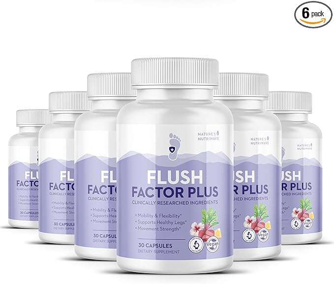 Flush Factor Plus - Original Formulated FlushFactorPlus for Leg Comfort, 100% Natural Ingredients, Made in USA, No Stimulants | 30 Capsules, 6 Month Supply