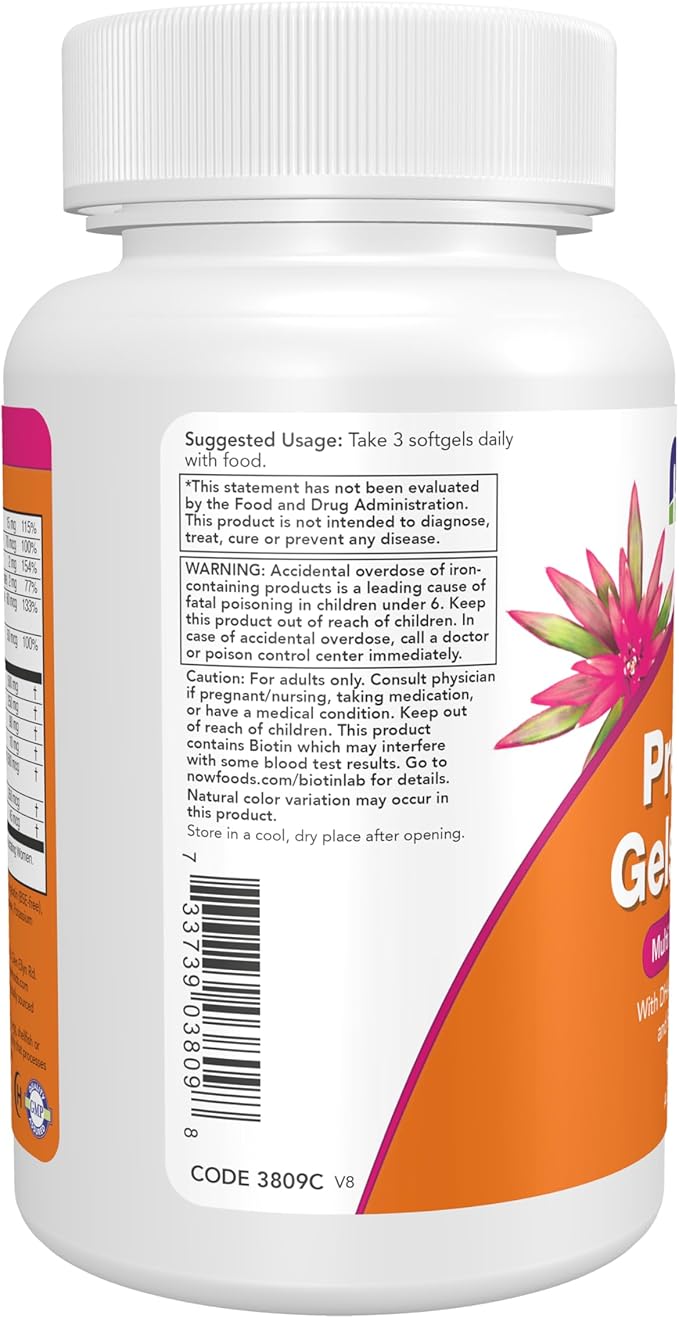 NOW Supplements, Prenatal Gels + DHA with 250 mg DHA per serving, plus Borage Oil (GLA), 90 Softgels