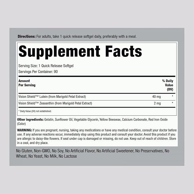 Piping Rock Lutein with Zeaxanthin Supplement | 40mg | 90 Softgels | Eye Health Vitamins from Marigold Extract | Non-GMO, Gluten Free