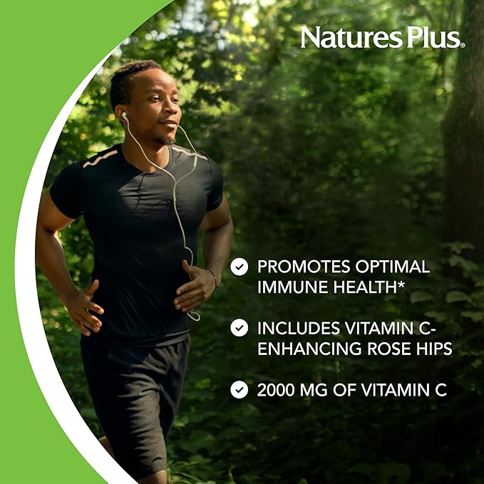 Natures Plus Ultra C W/Rose HIPS, Sustained Released - 2000 mg, 90 Vegetarian Tablets - Maximum Potency Immune Support, Antioxidant - Free-Radical Defense - Gluten-Free - 90 Servings