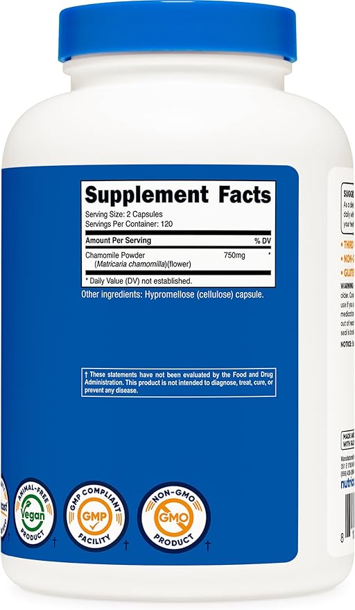 Nutricost Chamomile 750mg, 240 Vegetarian Capsules, 120 Servings - Non-GMO, Gluten Free