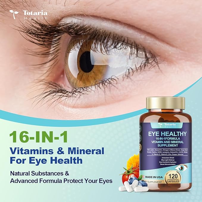Eye Vitamins Lutein and Zeaxanthin for Adults, AREDS 2 Eye Vitamin and Mineral, Omega-3, Bilberry Extract - Carotenoid Blend, Support Eye Health, Strain, Comfort & Hydration (120 Capsules)