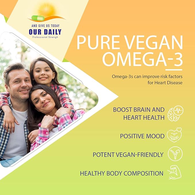 Our Daily Vites Vegan Omega-3 Supplement - Marine Algal Source for DHA & EPA Fatty Acids - Plant-Based Fish Oil Alternative - Carrageenan Free Softgels for Eye Health & Optimal Wellness
