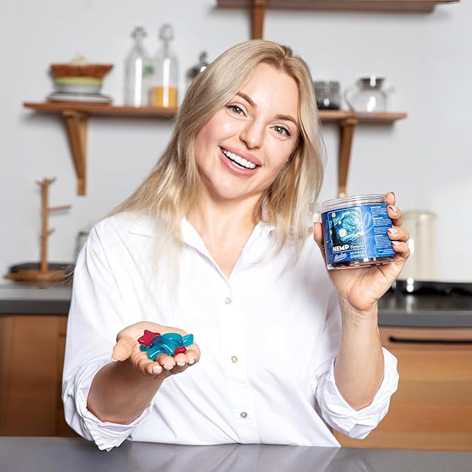 Hemp Gummies - High Potency for AdultsNatural Tasty Fruit Flavors Vitamins, Omega 3 for Deep Bedtimes, Focus, Unwind, Made in USA