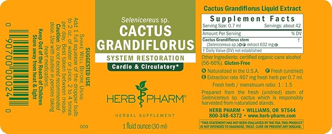 Herb Pharm Cactus Grandiflorus Liquid Extract for Cardiovascular Circulatory Support - 1 Ounce