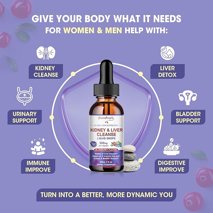 27-in-1 Kidney Cleanse Detox & Repair Drops - 20:1 Cranberry Extract & Chanca Piedra - Urinary Tract & Liver Cleanse - Vegan Kidney Support Supplement - Alcohol-Free, Non-GMO (2 Oz 3 Pack)