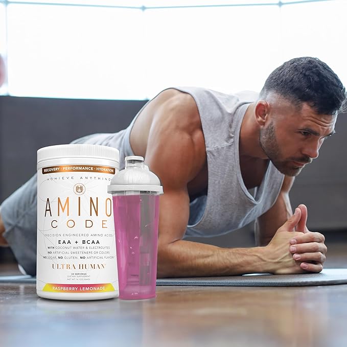 Amino Code | Essential Amino Acids + BCAAs + Coconut Water Electrolytes | Fast Hydration Workout Recovery Amino Energy Powder Drink | Clean Formula, 40 Servings - Raspberry Lemonade