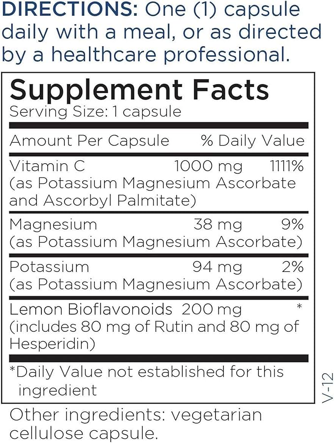 Metabolic Maintenance Buffered Vitamin C with Bioflavonoids - 1000 mg with Rutin + Hesperidin - Antioxidant + Immune Support Supplement Designed to be Easy On The Stomach (90 Capsules)