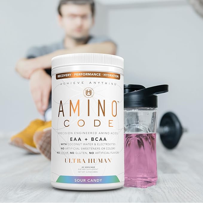 Amino Code | Essential Amino Acids + BCAAs + Coconut Water Electrolytes | Fast Hydration Workout Recovery Flavored Amino Energy Powder Drink | Clean Formula, 40 Servings - Sour Candy