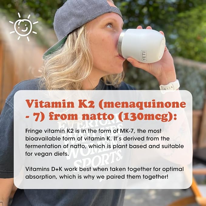 Fringe Vitamin D3 and K2 Mix Powder, Water Soluble Bio-Available, D3 from Algae, Vitamin K2 MK-7 from Natto, Vegan, Unflavored (30 Servings, Vitamin D & K Mix)