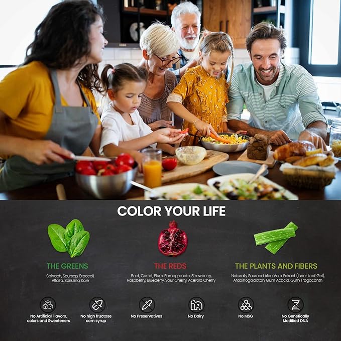 Mannatech Superfood Greens and Reds 192g, (Strawberry-Kiwi) Phytonutrients from Beet Root Powder, Spirulina Powder