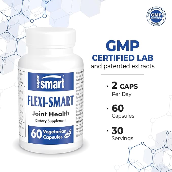 Supersmart - FlexiSmart (Patented & High Strength) - with AvoVida, ApresFlex, Hyaluronic Acid - Avocado Soy & Boswellia Serrata Extract Supplement | Non-GMO & Gluten Free - 60 Vegetarian Capsules