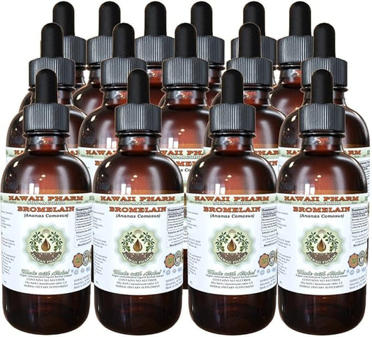 Bromelain Alcohol-Free Liquid Extract, Bromelain (Ananas Comosus) Dried Powder Glycerite Hawaii Pharm Natural Herbal Supplement 15x4 oz