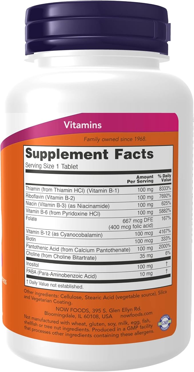 NOW Supplements, Vitamin B-100, Sustained Release, Energy Production*, Nervous System Health*, 100 Tablets (Pack of 2)