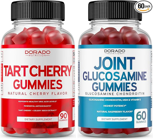 DORADO NUTRITION Tart Cherry Gummies Uric Acid Level Support (90 Gummies) and Glucosamine Chondroitin Gummies (60 Count)