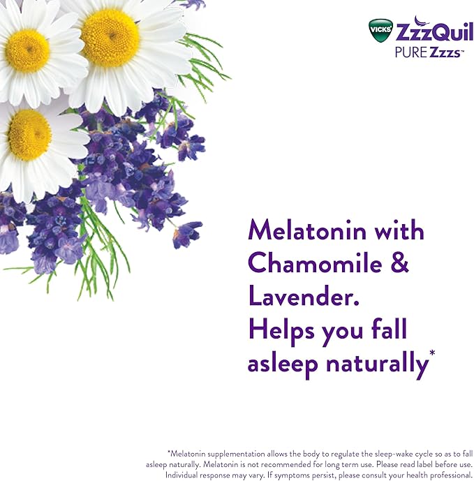 ZzzQuil PURE Zzzs Melatonin Gummies, Sleep Aid, Melatonin 2mg, with Chamomile & Lavender, Melatonin Sleep Gummies, Sleep Aids for Adults, Wildberry Vanilla Flavored, 24 Sleep Gummies