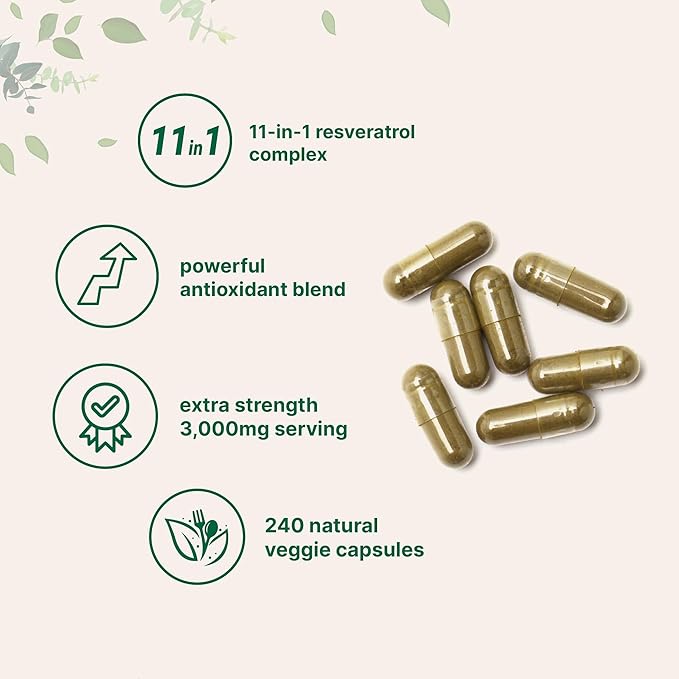 Micro Ingredients Resveratrol NAD + Supplement 3,000mg, 240 Veggie Capsules | 11-in-1 Antioxidant Blend of Grape Seed, Berberine, Quercetin, Moringa, & More | Immune, Heart, & Brain Support