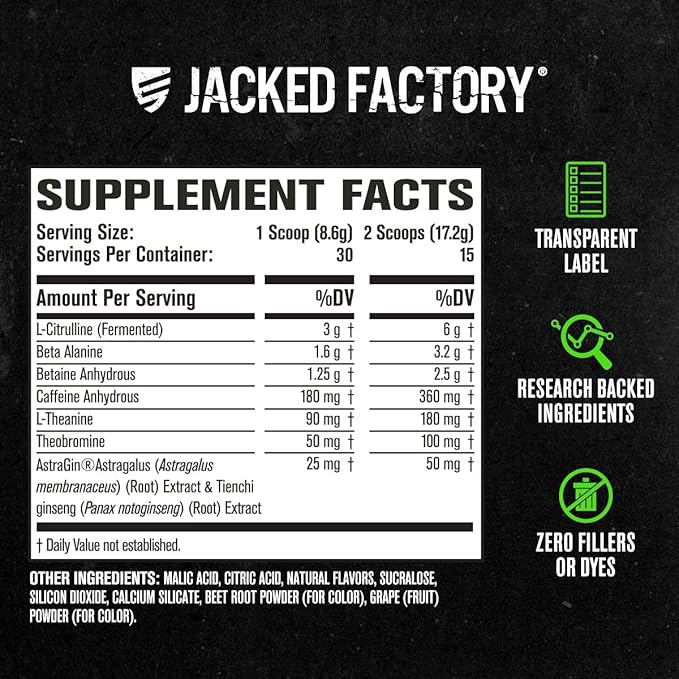 Jacked Factory NITROSURGE Pre Workout Supplement - Endless Energy, Instant Strength Gains, Clear Focus and Intense Pumps - NO Booster & Powerful Preworkout Energy Powder - 30 Servings, Black Cherry