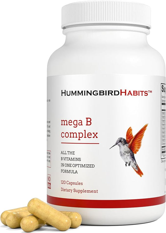Mega B Complex, B Vitamin Supplement for Immune Support, Nerve Function & Normal Energy Metabolism, Contains Myo-Inositol & Choline for Antioxidant Support, 120 Vegan Capsules