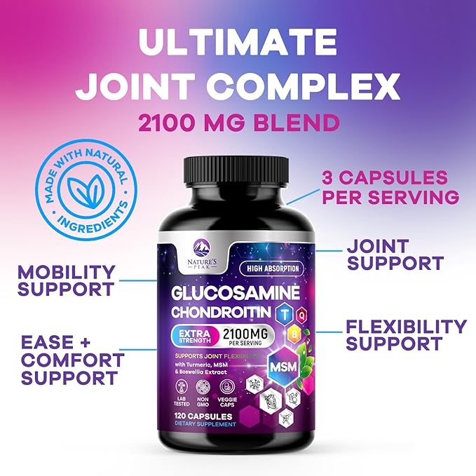 Glucosamine Chondroitin MSM Complex – Joint Supplement with Turmeric, Boswellia & Quercetin – Advanced Formula for Knee, Back, Hand & Hip Discomfort – Mobility & Flexibility Support – 120 Capsules