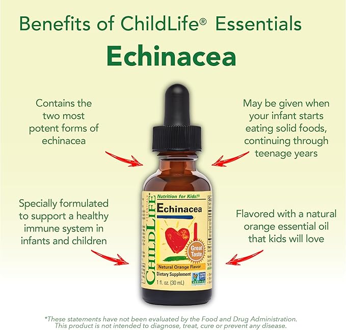 CHILDLIFE ESSENTIALS Echinacea for Kids - Kids Echinacea Drops, Liquid Tincture, Alcohol Free Supplement for Babies, Toddlers, Children - Natural Orange, 1 Fl Oz (Pack of 1)