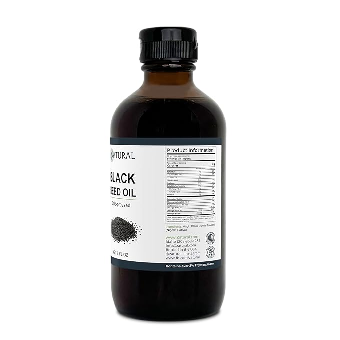 Zatural Black Seed Oil Nigella Sativa Cold Pressed Cumin Oil Digestion, Skin, Brain, Immune, Joints & More (8 Fl Oz)