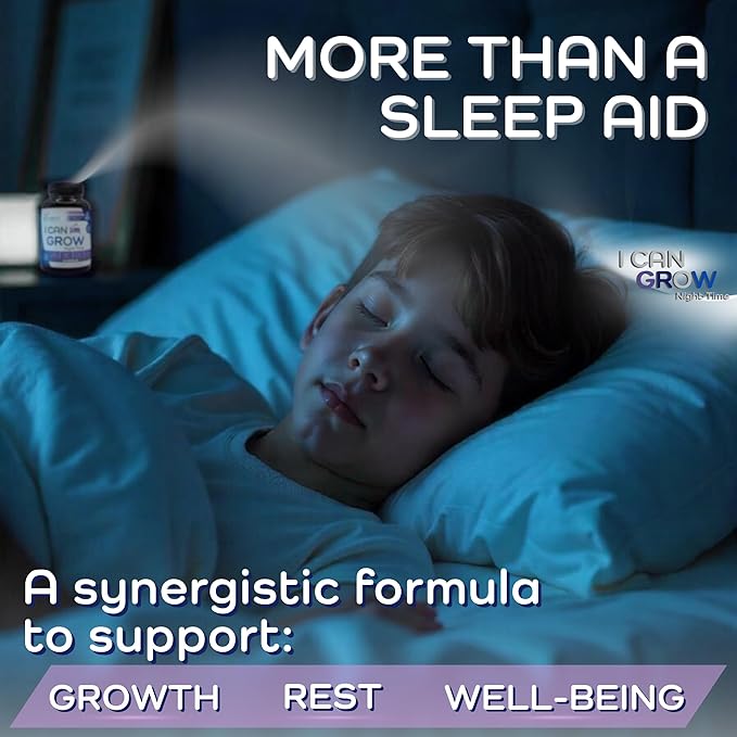 I Can Grow Night-Time Sleep Support for Kids 10+ & Teens | Magnesium Bisglycinate + GABA + L-Theanine | Non-Habit Forming | No Melatonin | Natural Calm & Recovery Formula | Vitaminas para Niños
