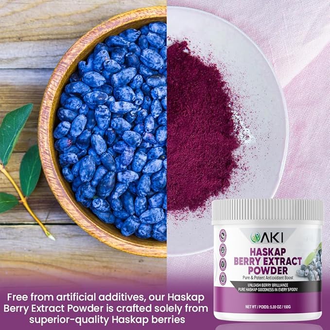 AKI Haskap Berry Extract Powder - Rich in Antioxidants, Vitamin-C & Polyphenols - Extracted from Quality Dried Berries - No Added Artificial Flavors & Coloring - Boosts Energy Level (5.30Oz/150g)
