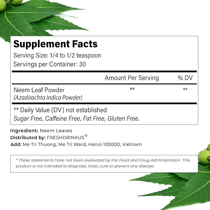 FreshDrinkUS, Premium 20oz Neem Leaf Powder, 100% Natural and Pure from Neem Leaves Dried, for Hair and Skin, No Additives, No Gluten, No Sugar, Vegan