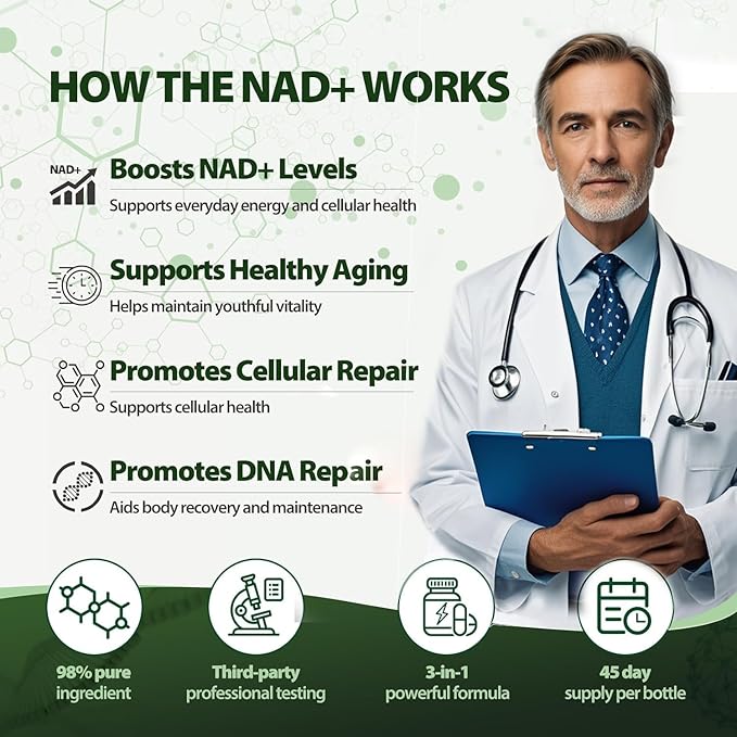 NAD+ Supplement, Liposomal Nicotinamide Riboside, Resveratrol Quercetin, NMN Supplement Alternative for Anti-Aging, Energy, Focus, for Women and Men, 80 Capsules
