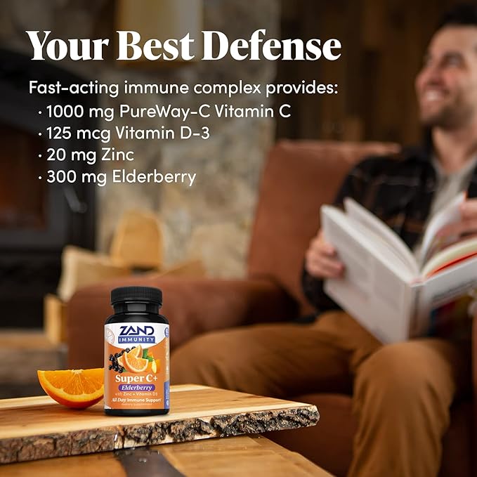 Zand Immunity Super C+ with Elderberry, All Day Immune Support, 1000mg PureWay-C Vitamin C Plus Zinc & Vitamin D-3, Enhanced Absorption, 60 Tablets, 30 Servings