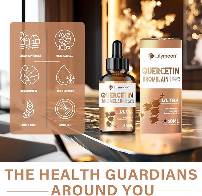 Quercetin, Quercetin with Bromelain Drops for Support Antioxidant Process, Promote Immune System & Respiratory Health, Natural Ingredients, Vegan, Non-GMO & Additives Free