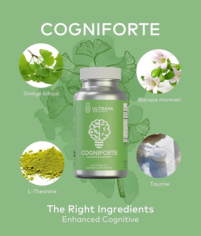 Cogniforte Brain Supplement for Memory and Focus | Enhanced Cognitive Support, Mental Clarity & Energy Booster | L-Theanine, Gingko Biloba, Taurine, Vitamin B12 & Caffeine | 90 Count