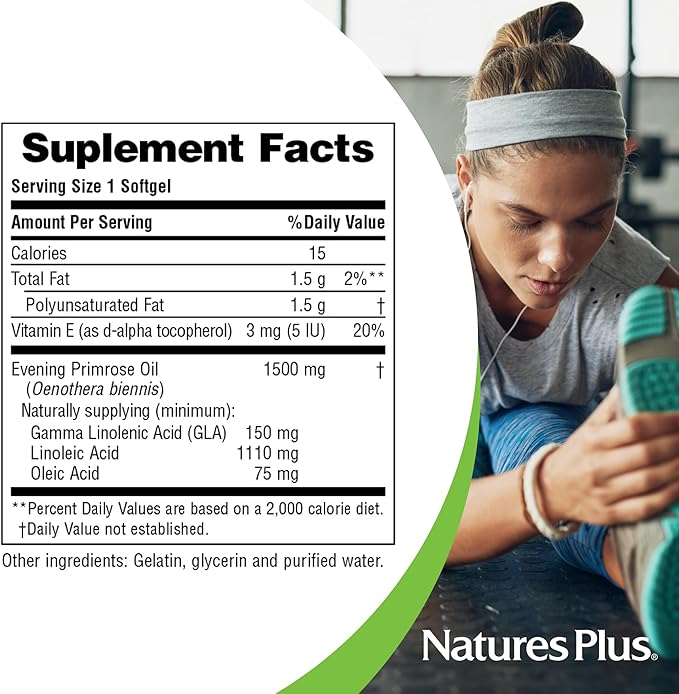 Natures Plus Ultra EPO 1500 - Evening Primrose Oil - Premenstrual and Menopausal Antioxidant Support - Promotes Clear Skin - Gluten Free - 90 Softgels, 90 Servings
