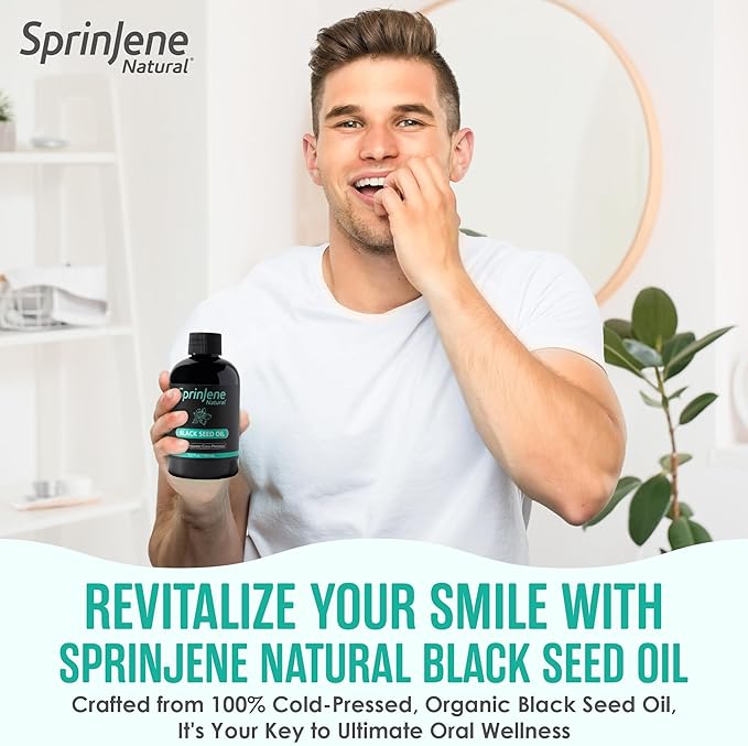 SprinJene Naturalยฎ 100% Pure Organic Black Seed Oil Cold Pressed for Oral Wellness, Nigella Sativa Black Seed Oil, Black Cumin Seed Oil Organic, Omega 3 6 9, Nourishes Skin, Supports Joint, 3.5 fl oz