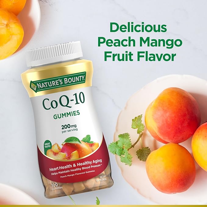 Nature's Bounty CoQ10 Gummies, Supports Heart Health, CoQ10 200mg, Peach Mango Flavor, 100 Count