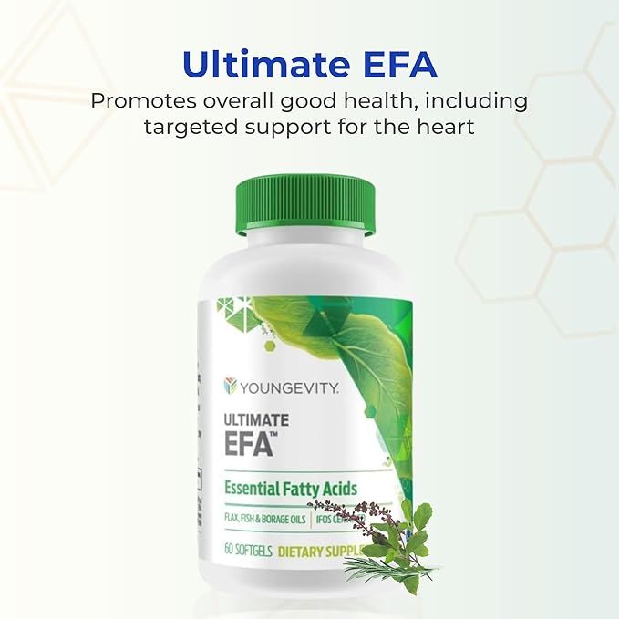Youngevity Ultimate EFA™ – Omega 3, 6 & 9 Supplement | Blend of Borage, Flax & Fish Oils | Supports Heart, Brain & Overall Health | 60 Soft Gels