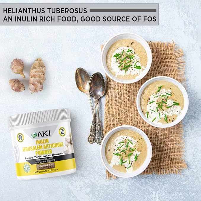 AKI Inulin Jerusalem Artichoke Powder (6oz/170g) Good in Fiber & Prebiotic, Ideal for Coffee, Smoothies, Juice & Other Meals - Vegan, Gluten-Free (Pack of 1)