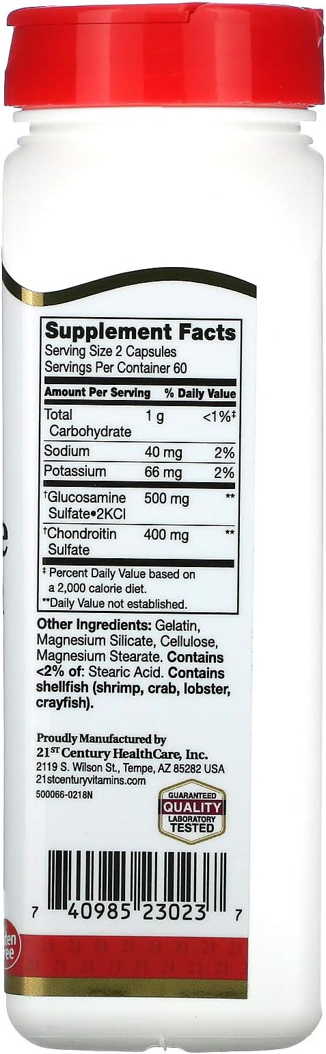 21st Century Glucosamine 250 mg and Chondroitin 200 mg Capsules, 120 Count